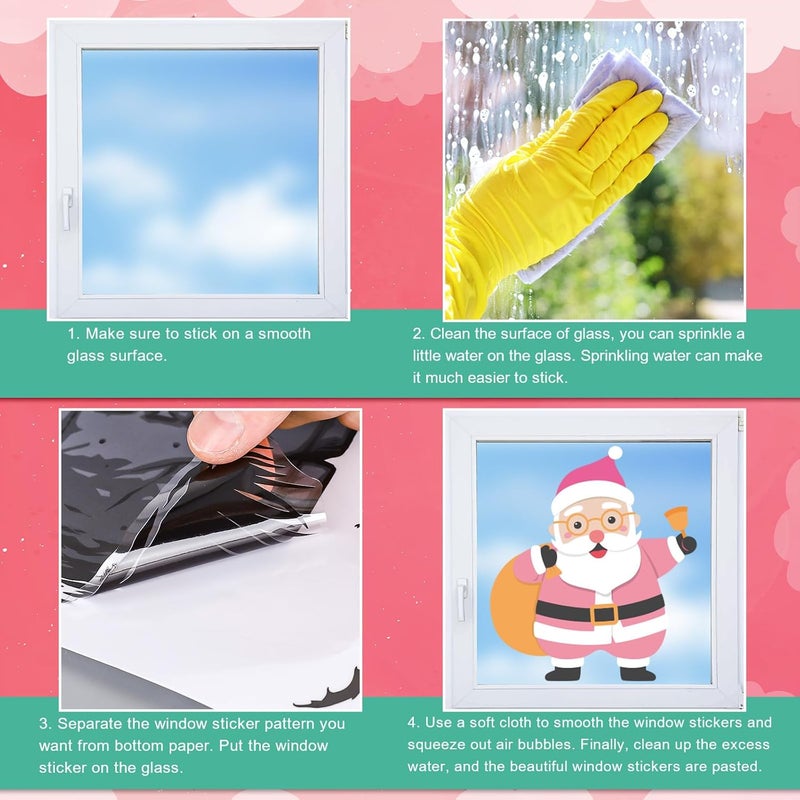 Whaline 9 Sheets Merry Christmas Window Cling Stickers Pink Cartoon Santa Snowman Penguin Reusable Window Decals for Xmas Winter Party Home Office Classroom Decoration - Image 3